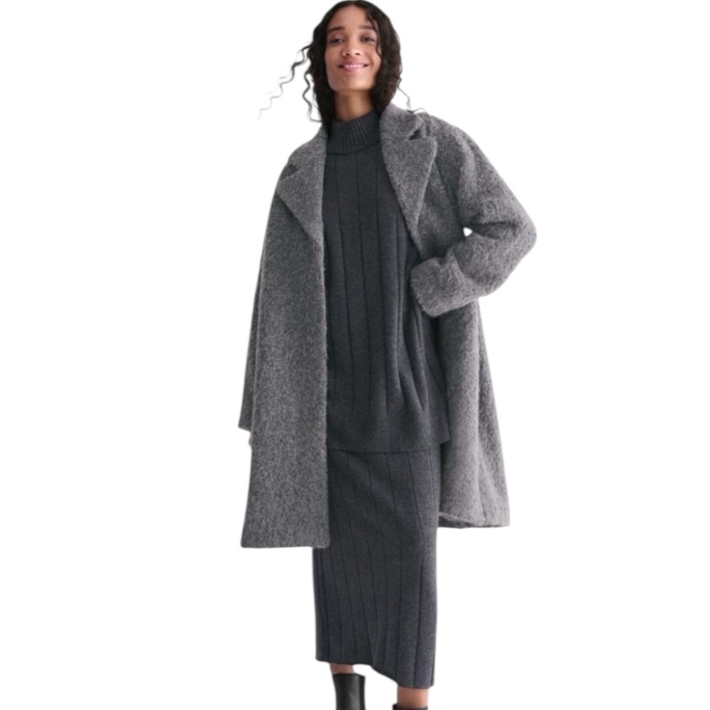 White + Warren Charcoal Gray Alpaca Wool Blend Open Front Canvas Cardigan Coat